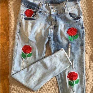 jeans with roses
